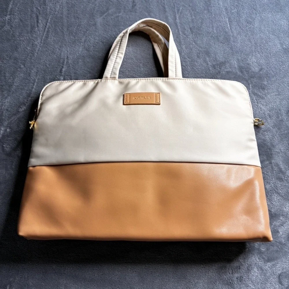 Messenger Bag Laptop Computer Briefcase‎ 16x11 Padded Ivory Tan Faux Leather